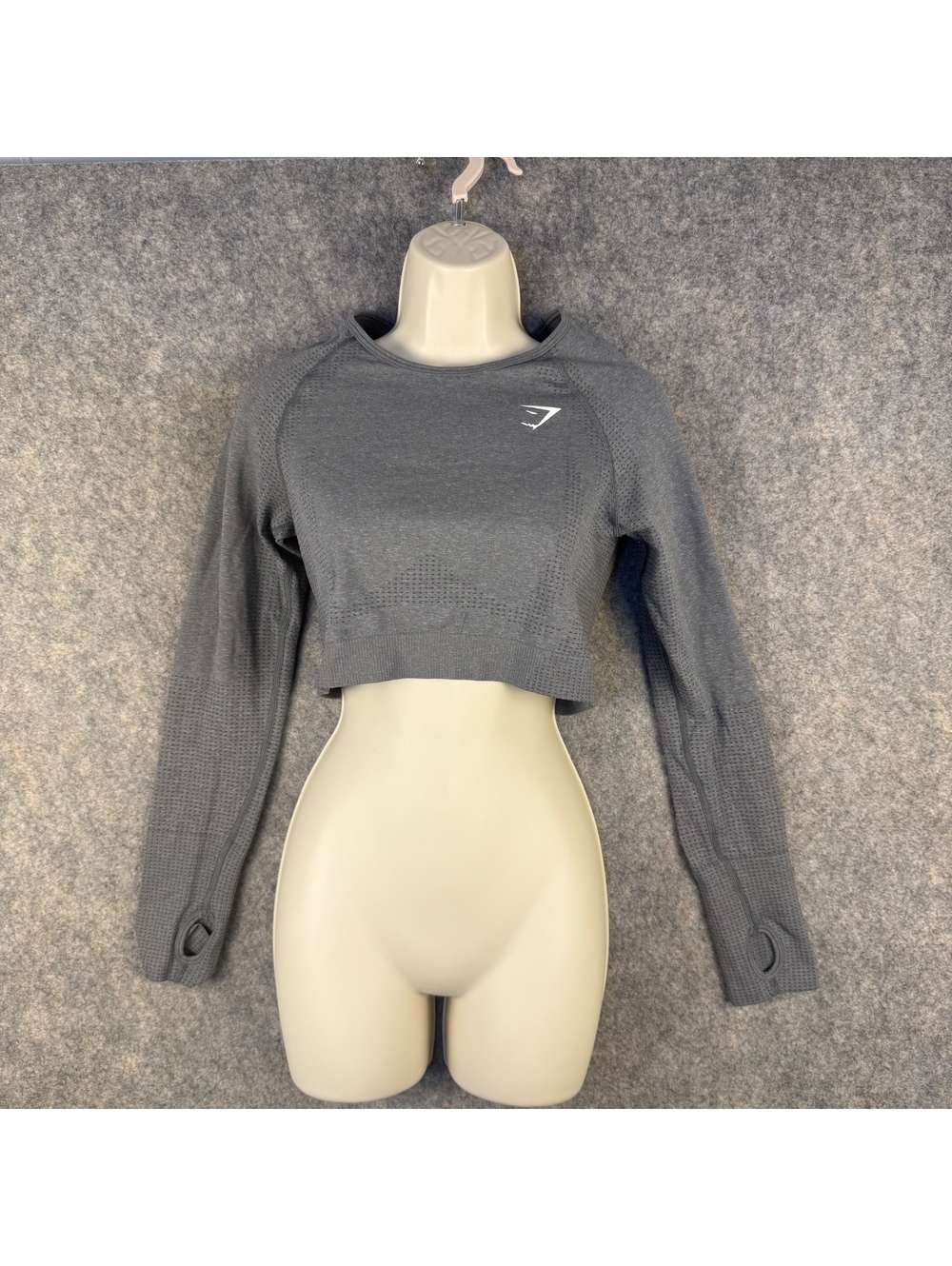 Gymshark Vital Seamless Breathable LS Crop Top B1A3D Gray White Women Large 379